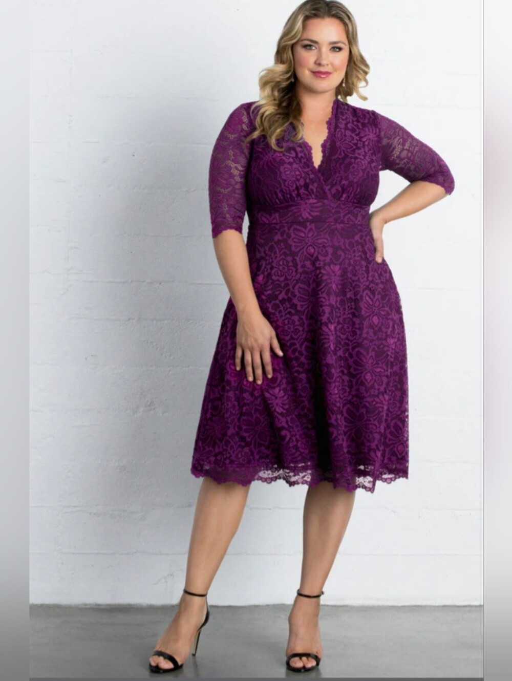 Kiyonna Mademoiselle Lace Cocktail Dress In Berry Bliss (Purple) Size 1x